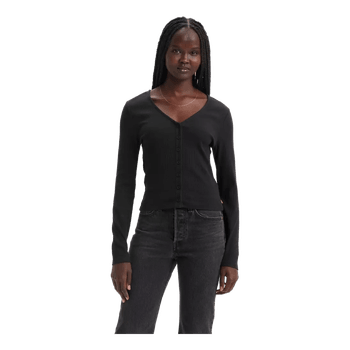 Levi’s Ribbed Henley Top Black Long Sleeve Button Front Stretch Size M