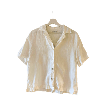 Valkoinen lyhythihainen pellava paita / S