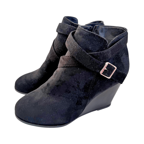 Black suede wedge boots