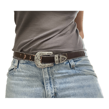 Brown western rhinestone belt