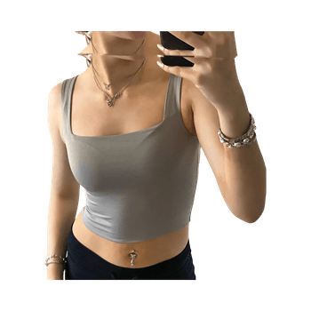 Grey square-neck crop top