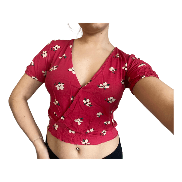Red floral crop top