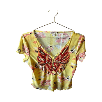 APART yellow sequin y2k mesh top
