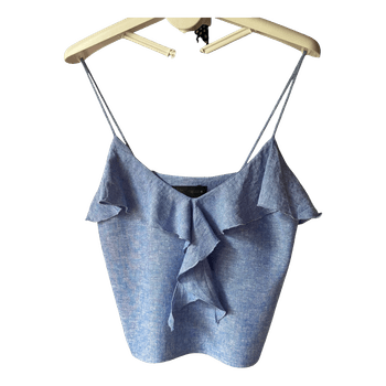 Blue ruffled linen top