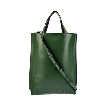 Ganni green leather tote bag