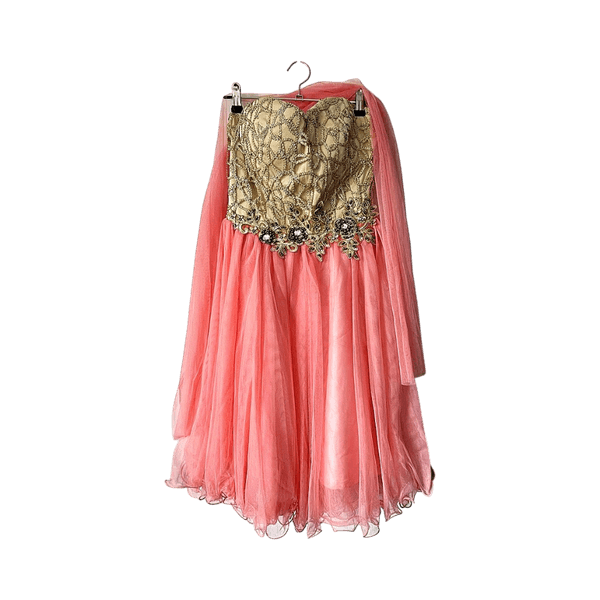 Coral and beige tulle evening dress