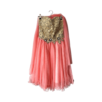 Coral and beige tulle evening dress