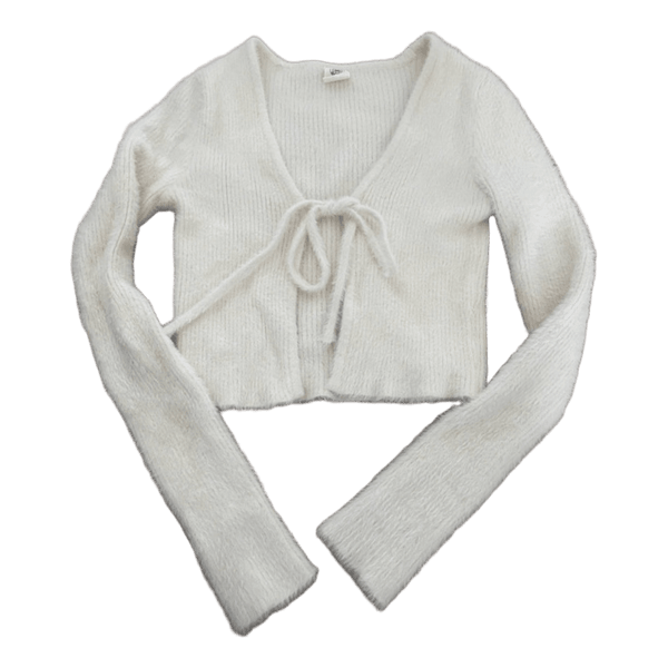 White tie front cropped cardigan