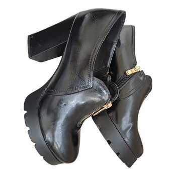 Black patent platform heels