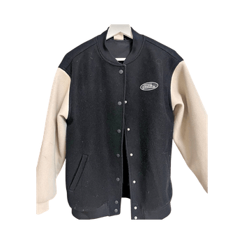 Black and beige varsity jacket