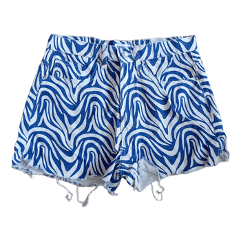 Blue patterned denim shorts