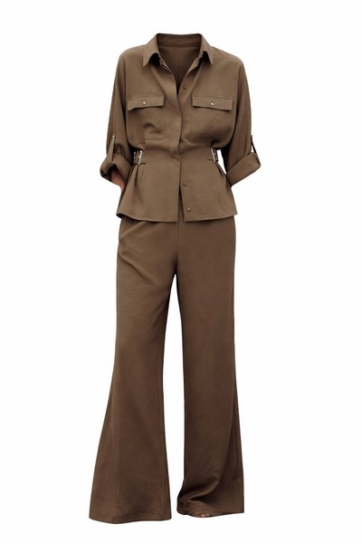Brown button-down shirt set