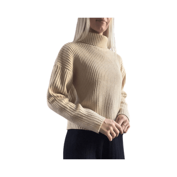Beige knitted turtleneck sweater