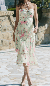 Lipsy Floral Pleated Halter Midi Dress Soft Green size S/EU36