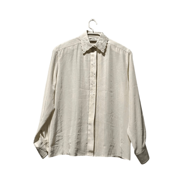 Vintage Erfo Jeunesse cream embroidered blouse with scallop crystal collar – 38