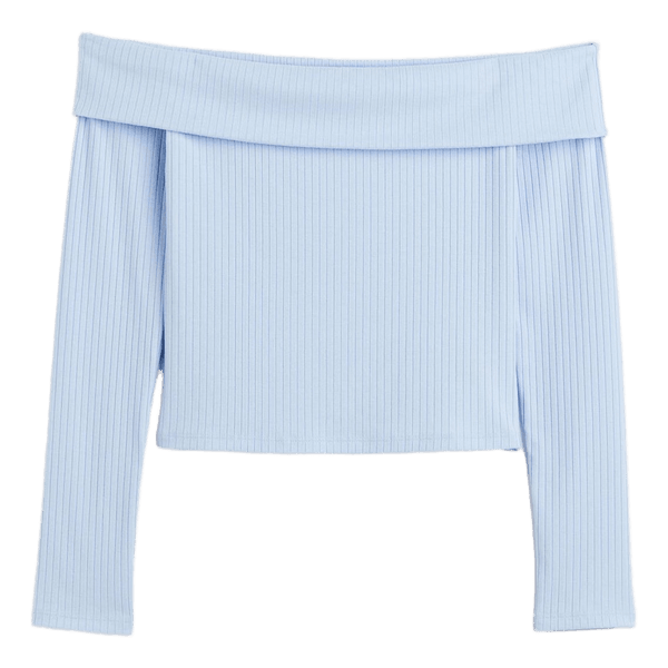 Blue ribbed off-shoulder top