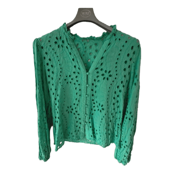 Green eyelet blouse