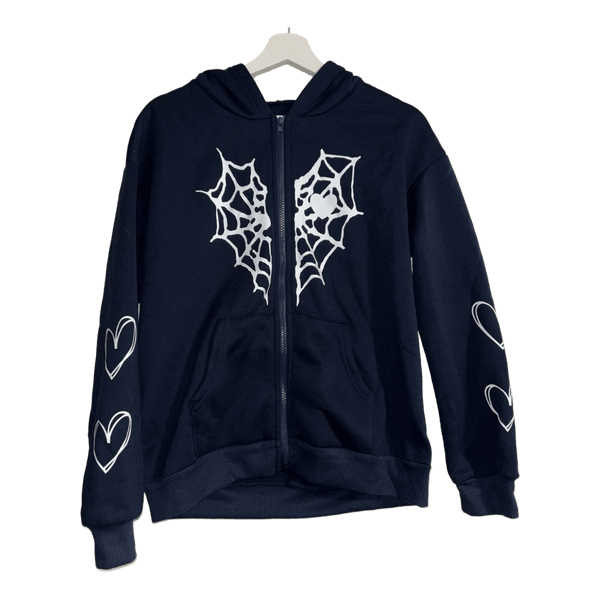 Dark blue spiderweb zip-up hoodie