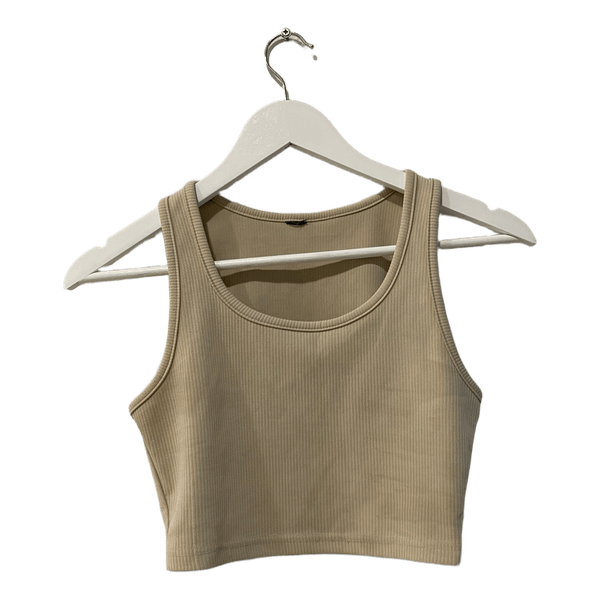 Beige ribattu croptoppi