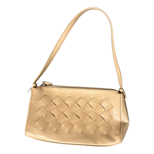 Beige woven shoulder bag