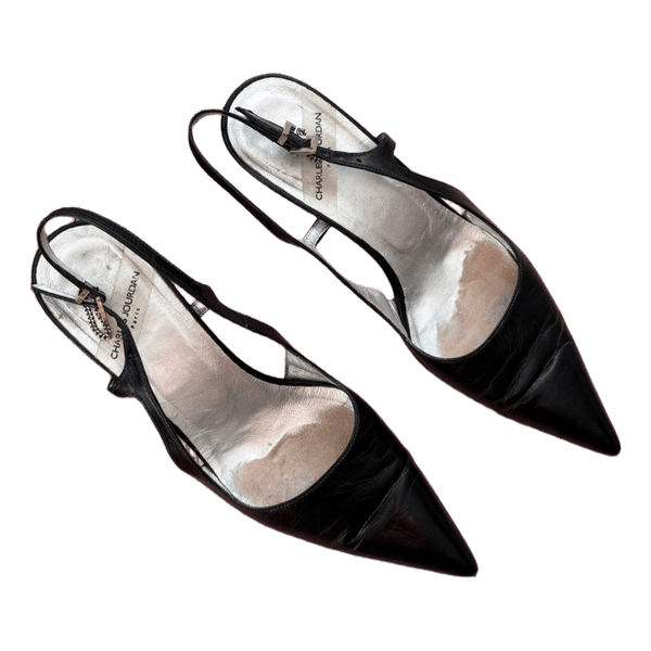 Black leather slingback heels