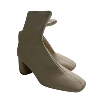 Beige ankle block-heel boots