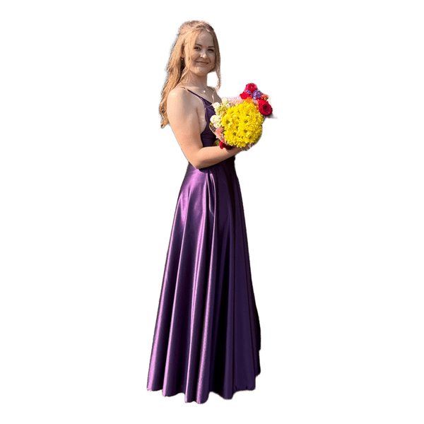 Purple satin maxi dress