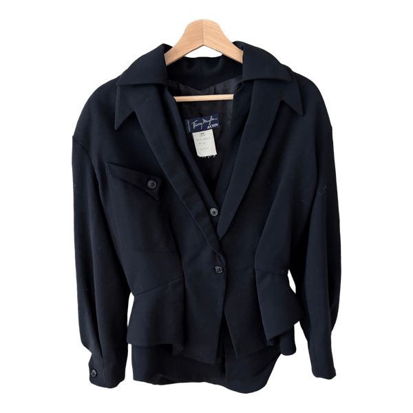 Thierry Mugler Blazer / Dam IT 44 – Svart Ull / Dramatiska Slag & Huv-rygg