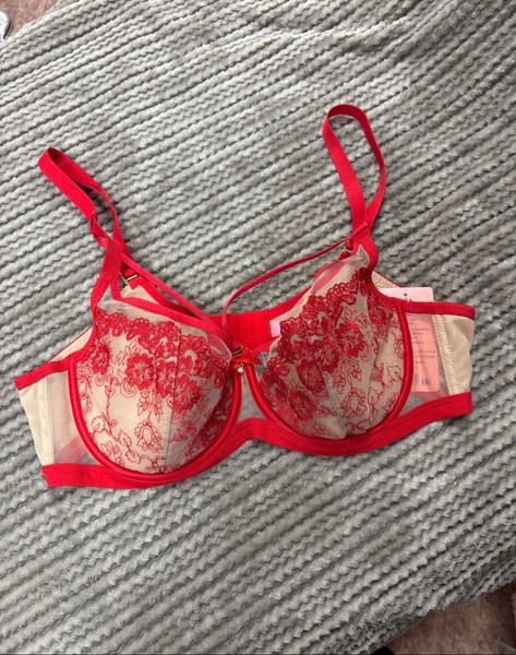 Red embroidered bra