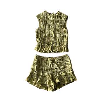 Green smocked top and shorts set