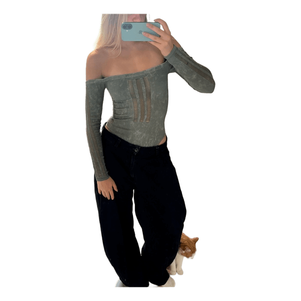 Blå off-shoulder bodystocking
