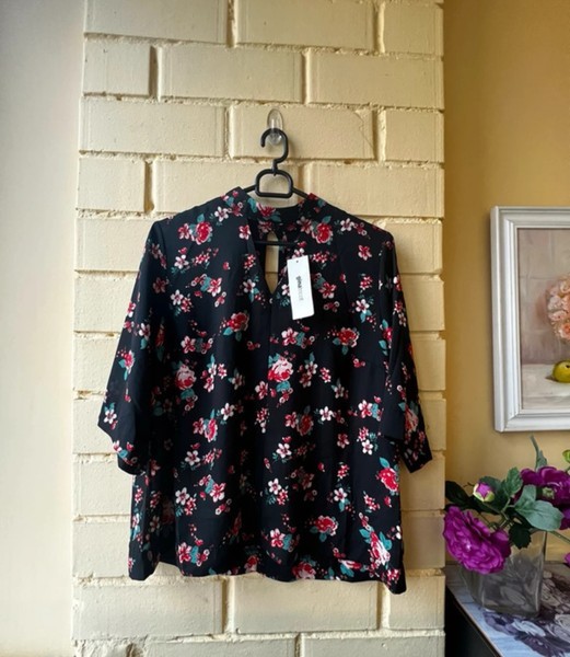 Black floral choker blouse