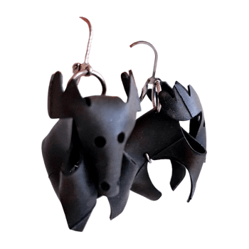 Finnish design black elk shaped recycled rubber earrings 