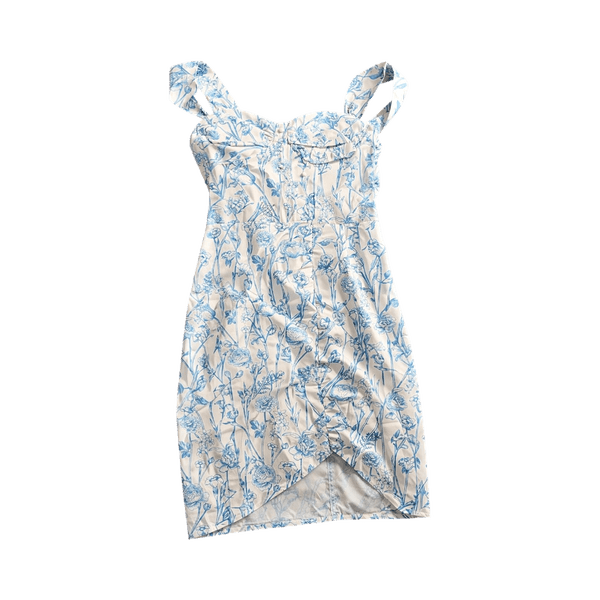 White blue floral mini dress
