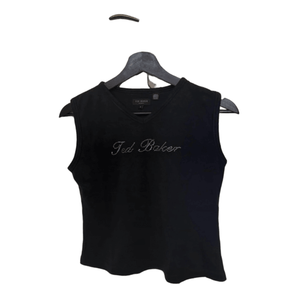 Black Ted Baker tank top sleeveless rhinestones v neck