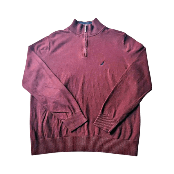 Nautica Men's Quarter Zip Cotton Knit Pullover - Burgandy - M