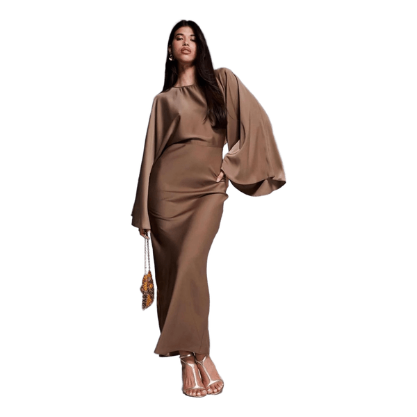 Brown satin maxi dress