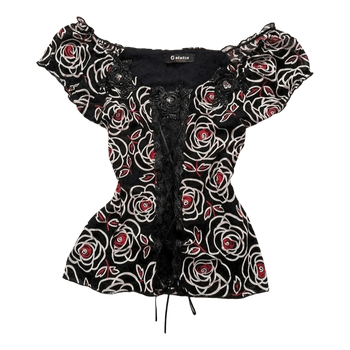 Black rose floral top