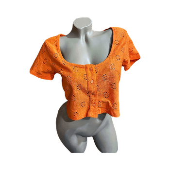 Orange eyelet button crop top