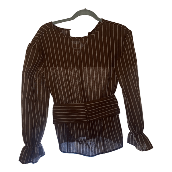 Brun stribet langærmet bluse