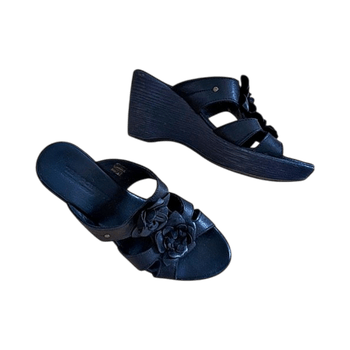 Black wedge floral sandals