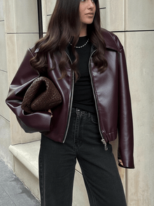 Retro lapel PU jacket
