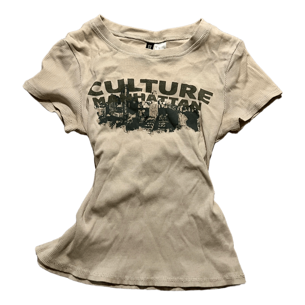 Beige graphic ribbed t-shirt