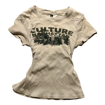Beige graphic ribbed t-shirt