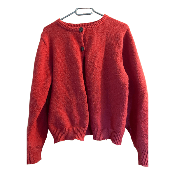 Red knit cardigan