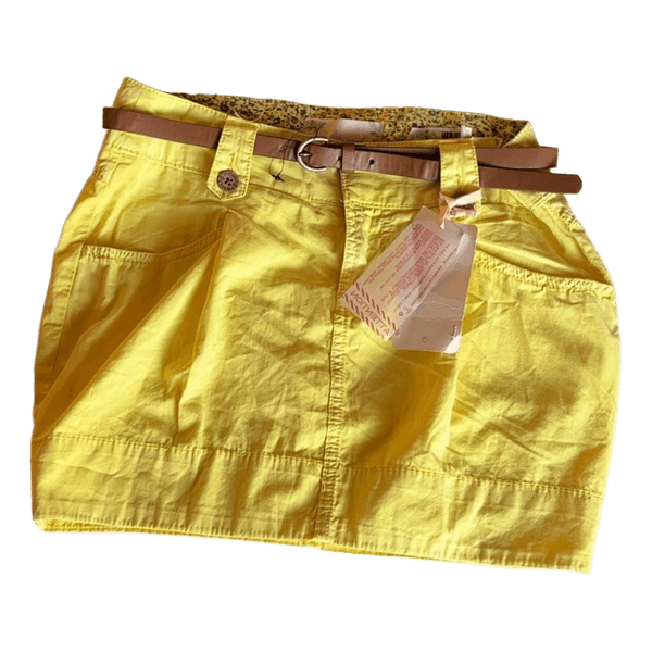 Vintage Stradivarius Yellow Utility cotton Mini Skirt with Belt Size S