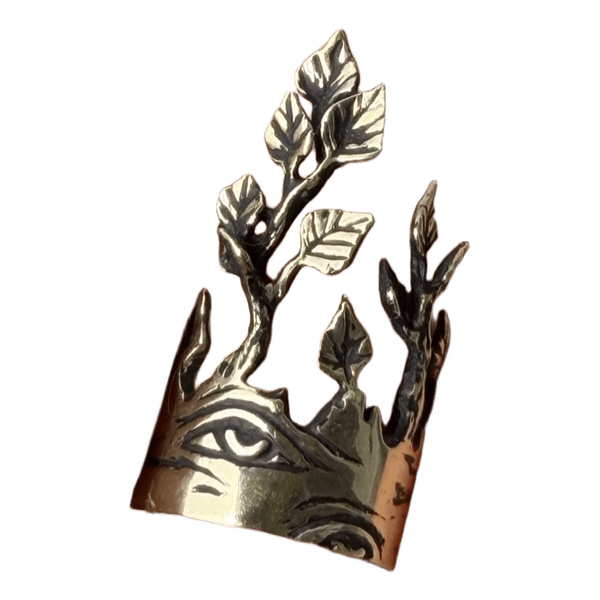 Silver ring with birch leaf/eye design