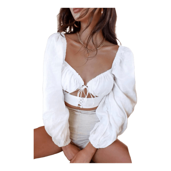 White puff sleeve crop top
