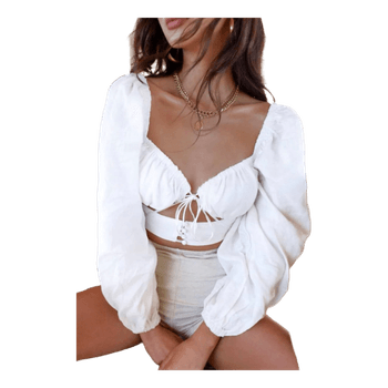 White puff sleeve crop top