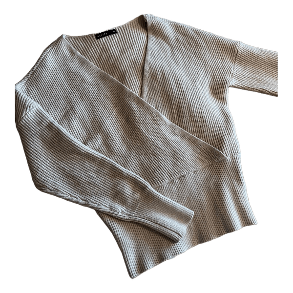 Mohito ribbed knit wrap-style sweater with a crossover V-neck and wide banded waist